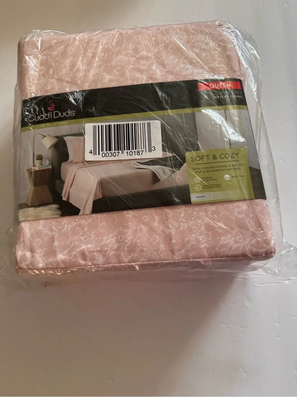 Soft Pink Sketchy Floral Cotton Sheet Set - White & Pink
